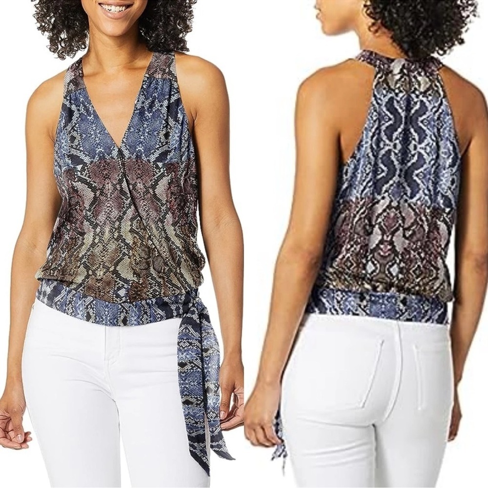 PARKER Kenna 100% silk Sleeveless Snake Print Side-Tie Surplice womens size S